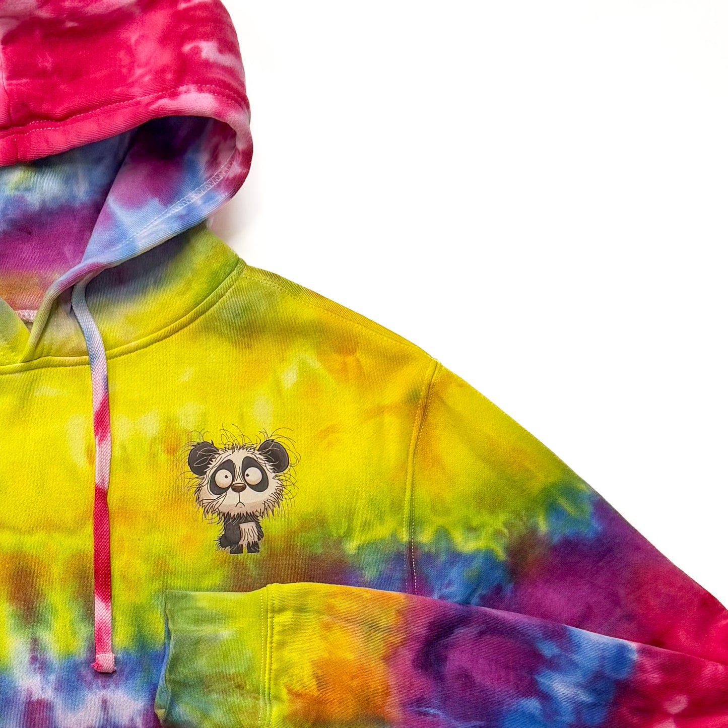 Horizontal  multi color tie dye hoodie w/ funny panda (One of a Kind)