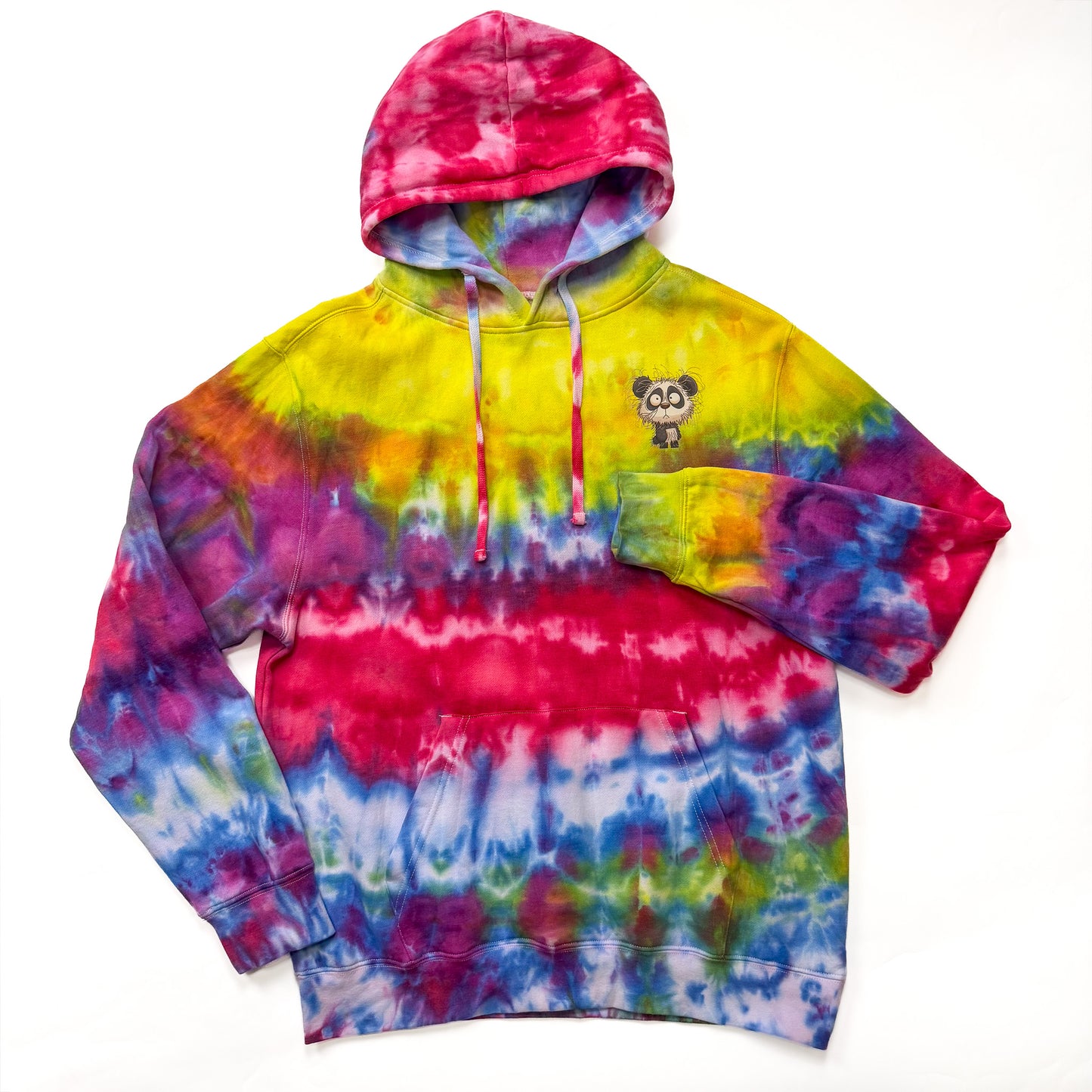 Horizontal  multi color tie dye hoodie w/ funny panda (One of a Kind)