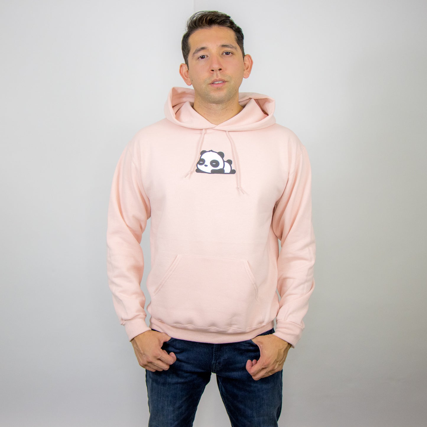 3D Puff Tired Panda Logo Hoodie (Light Rose Gold)