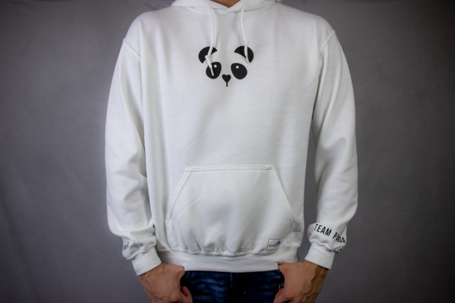 Panda Hoodie w/ Print on Sleeve (White)