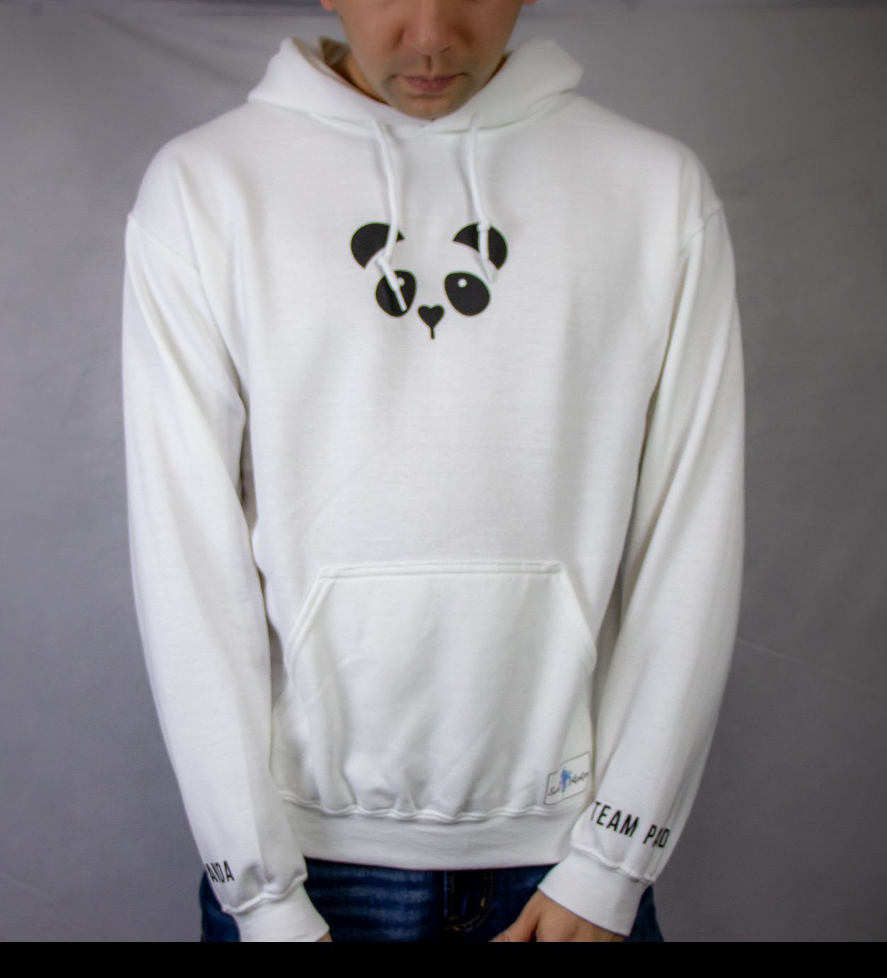 Panda Hoodie w/ Print on Sleeve (White)