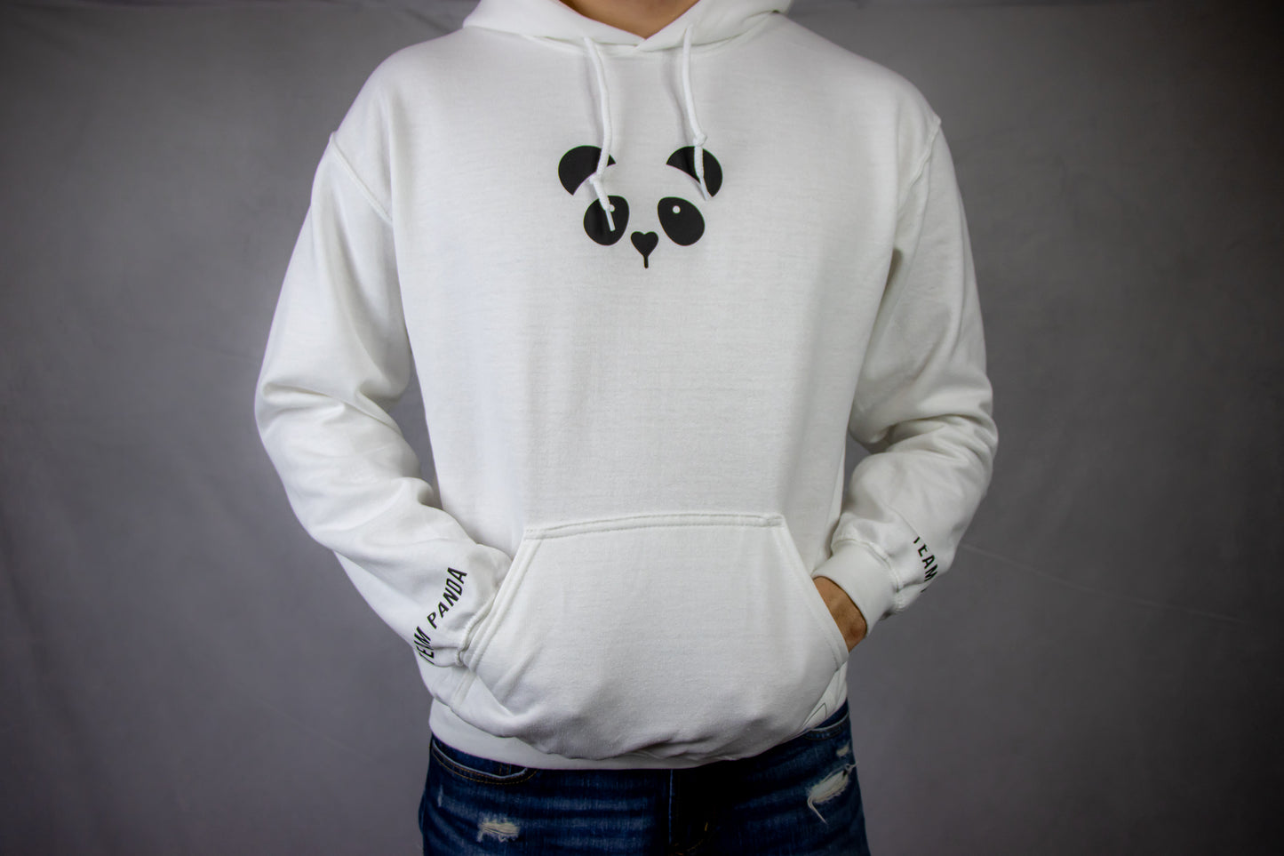 Panda Hoodie w/ Print on Sleeve (White)