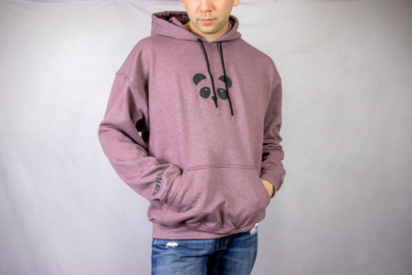 Panda Hoodie w/ Print on Sleeve (Light Maroon Heather)