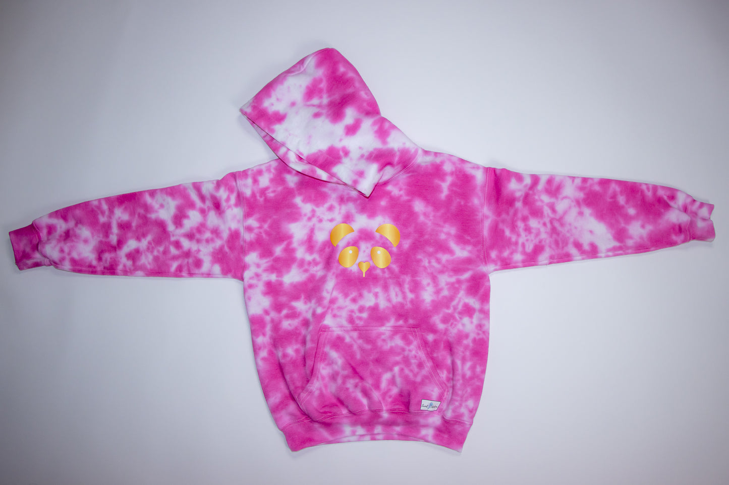 Gold Panda Tie Dye Hoodie-Youth (Pink, White)