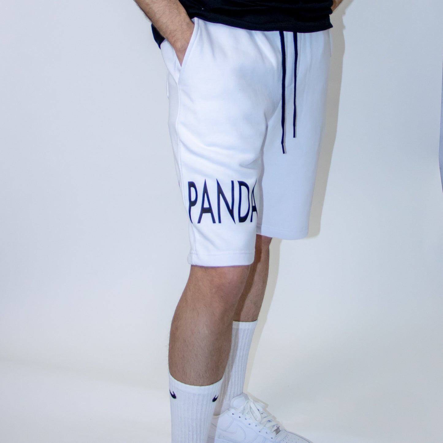 Team Panda Shorts (White w/ Black Logo)