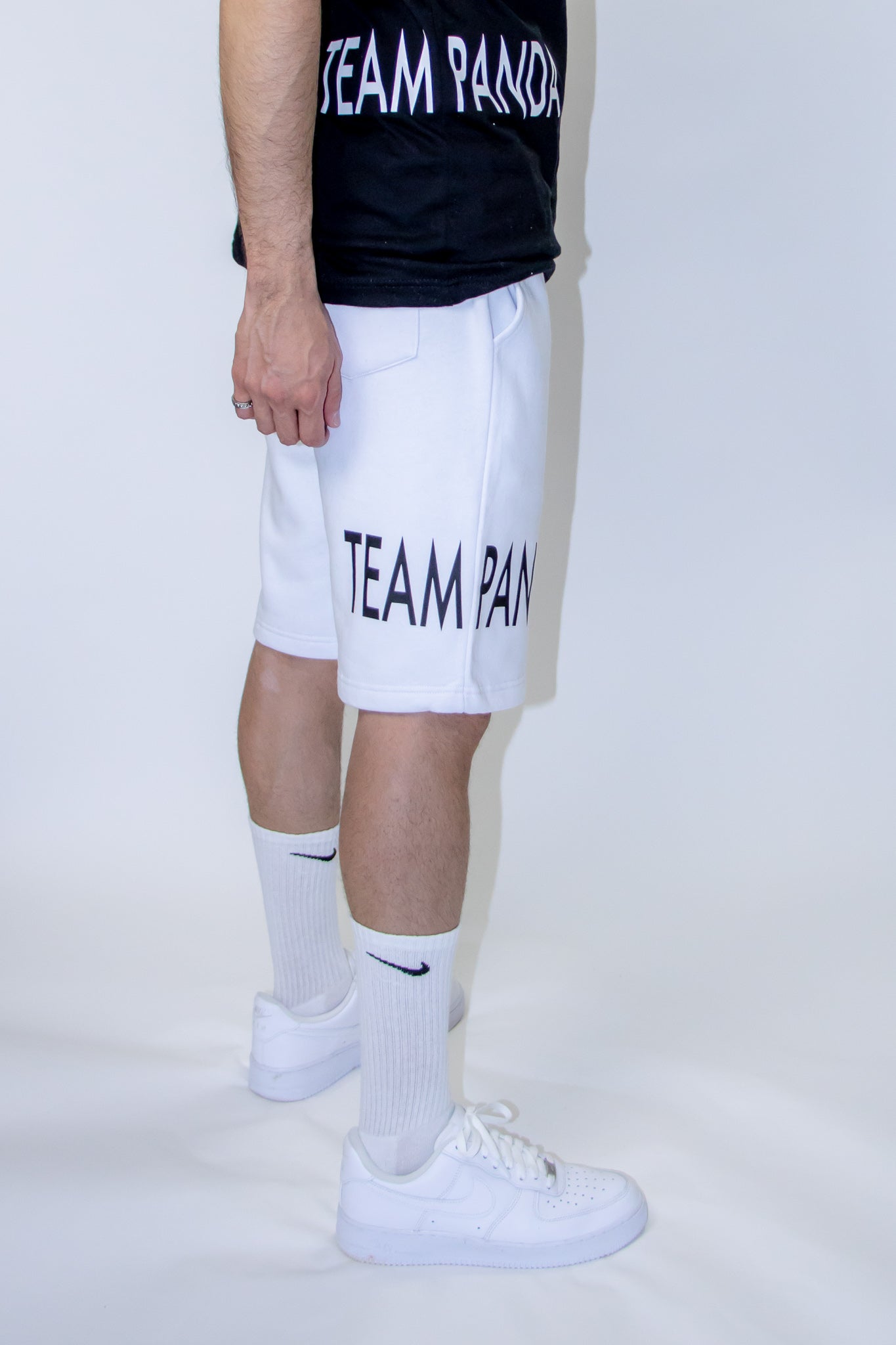 Team Panda Shorts (White w/ Black Logo)