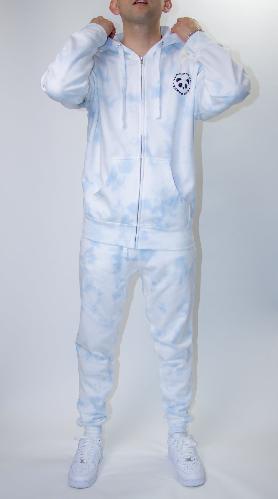 Tie Dye full Zipper Hoodie (SKY BLUE, WHITE)