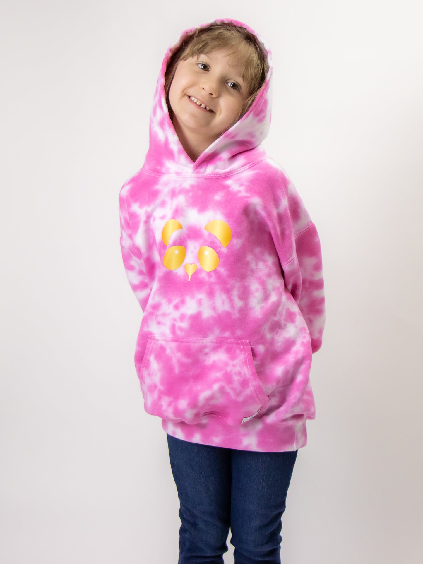 Gold Panda Tie Dye Hoodie-Youth (Pink, White)