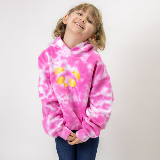 Gold Panda Tie Dye Hoodie-Youth (Pink, White)