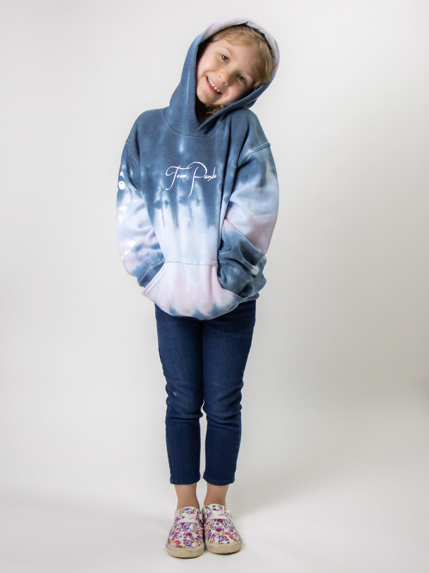 Team Panda Tie Dye Hoodie-Youth Size (Navy, Rose Pink, Sky Blue)