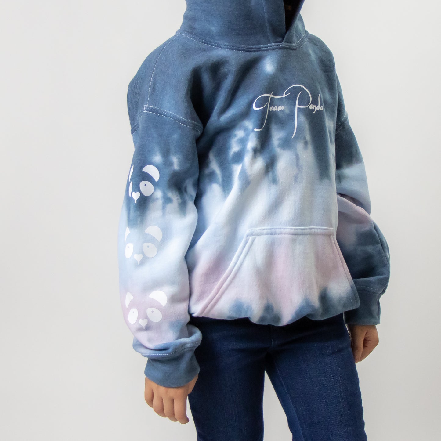 Team Panda Tie Dye Hoodie-Youth Size (Navy, Rose Pink, Sky Blue)