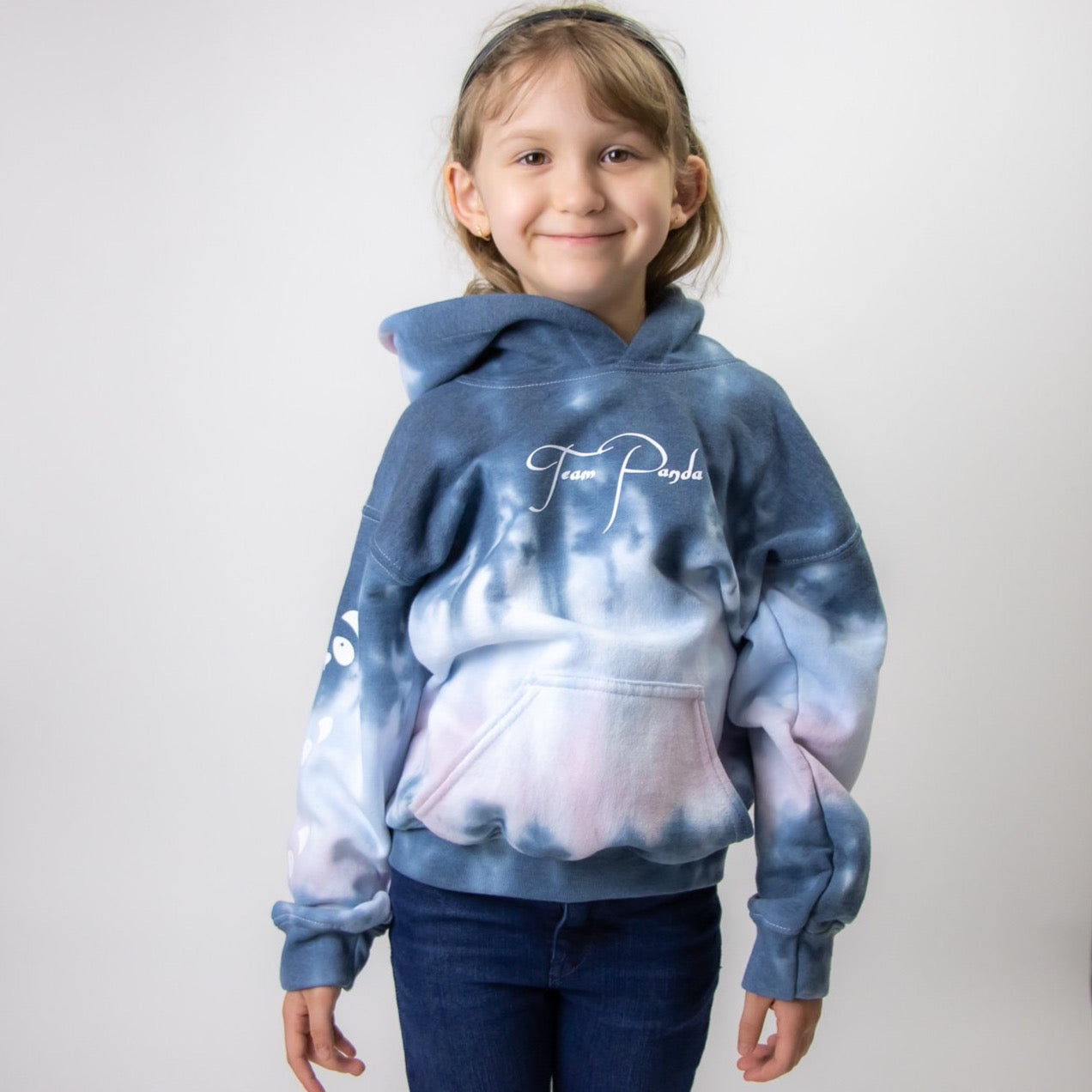 Team Panda Tie Dye Hoodie-Youth Size (Navy, Rose Pink, Sky Blue)