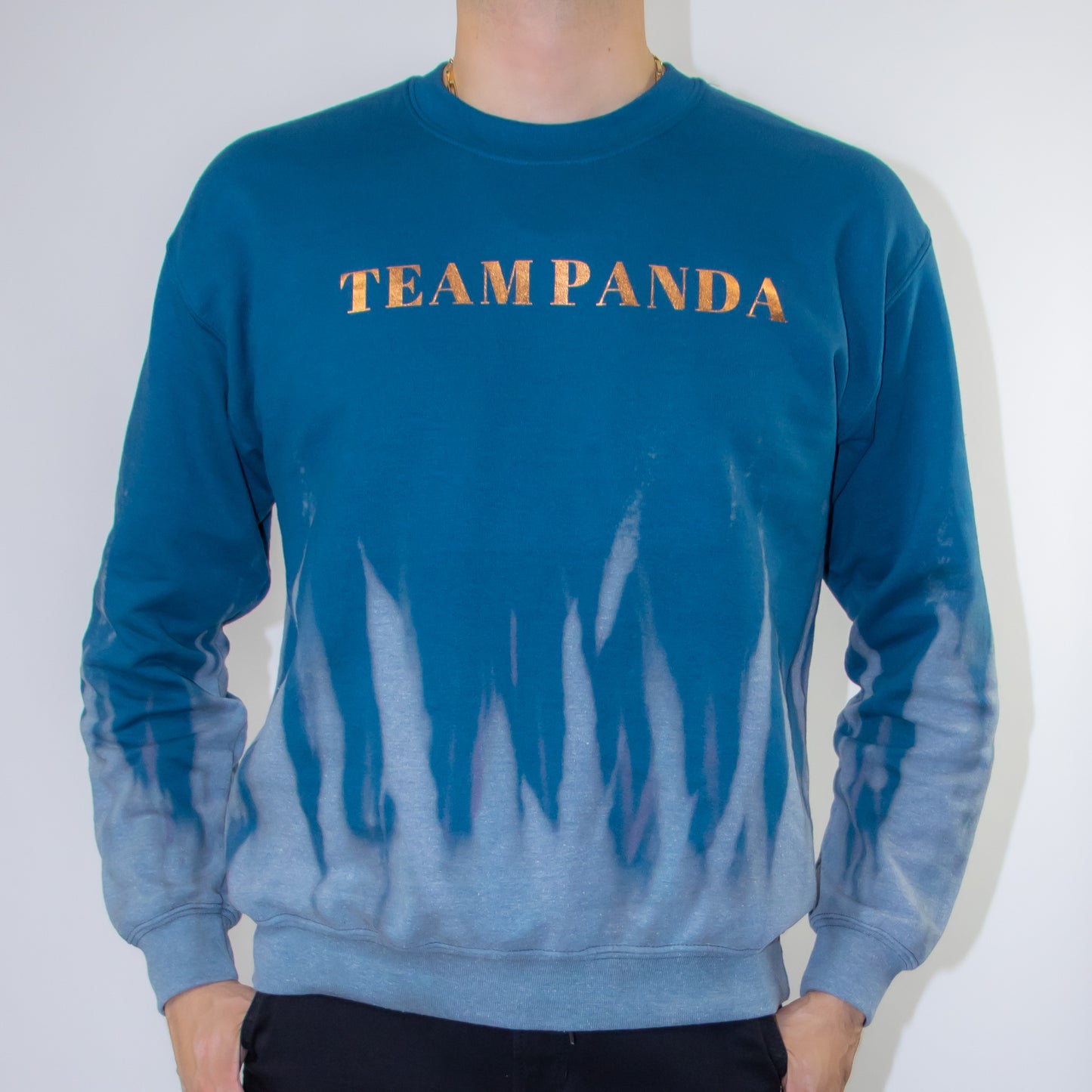 Crew Neck Sweater with Golden Logo (Bleached Turquoise)