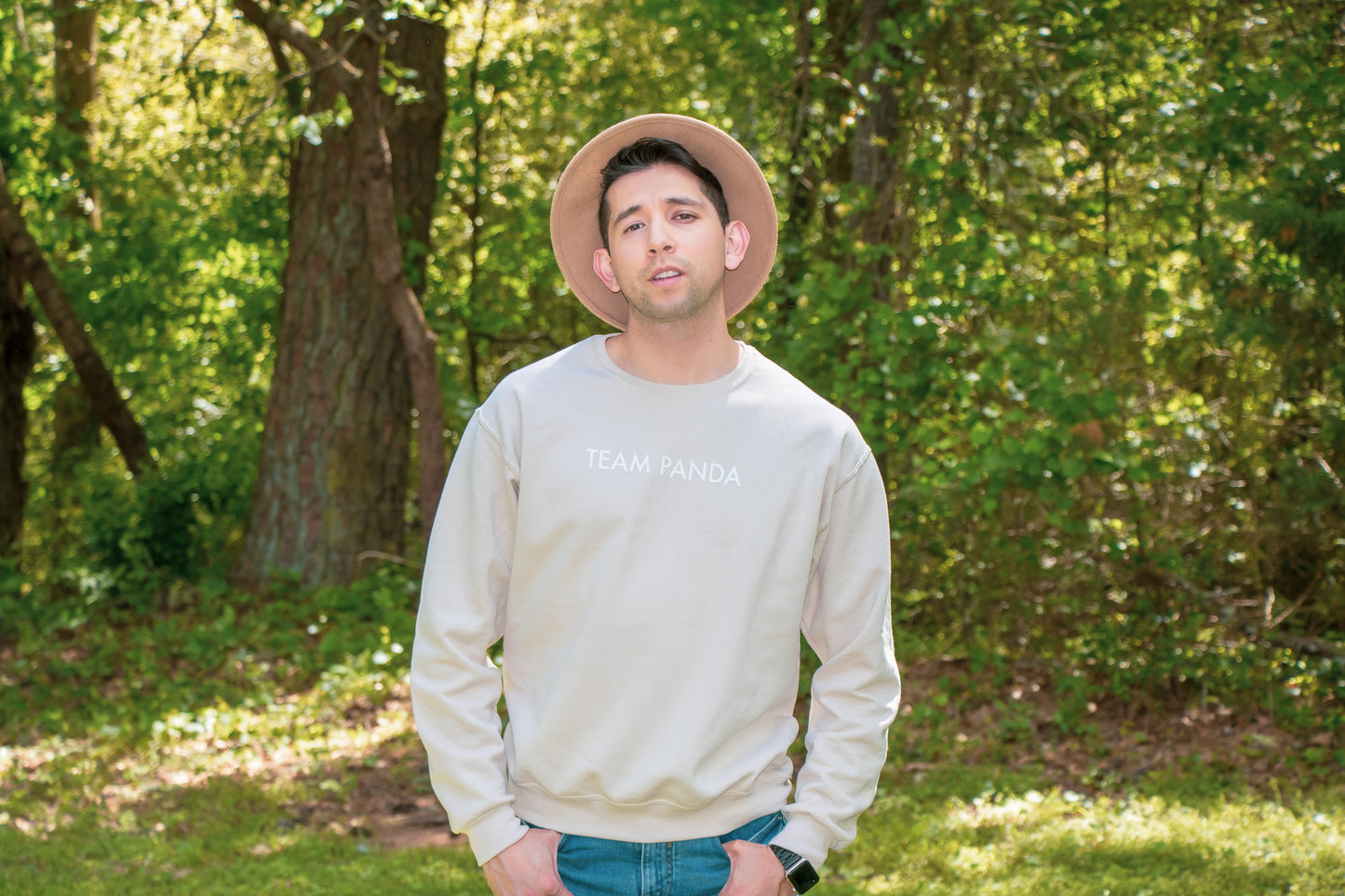 Crew Neck Sweater with Pop-Out Logo (Light Tan)