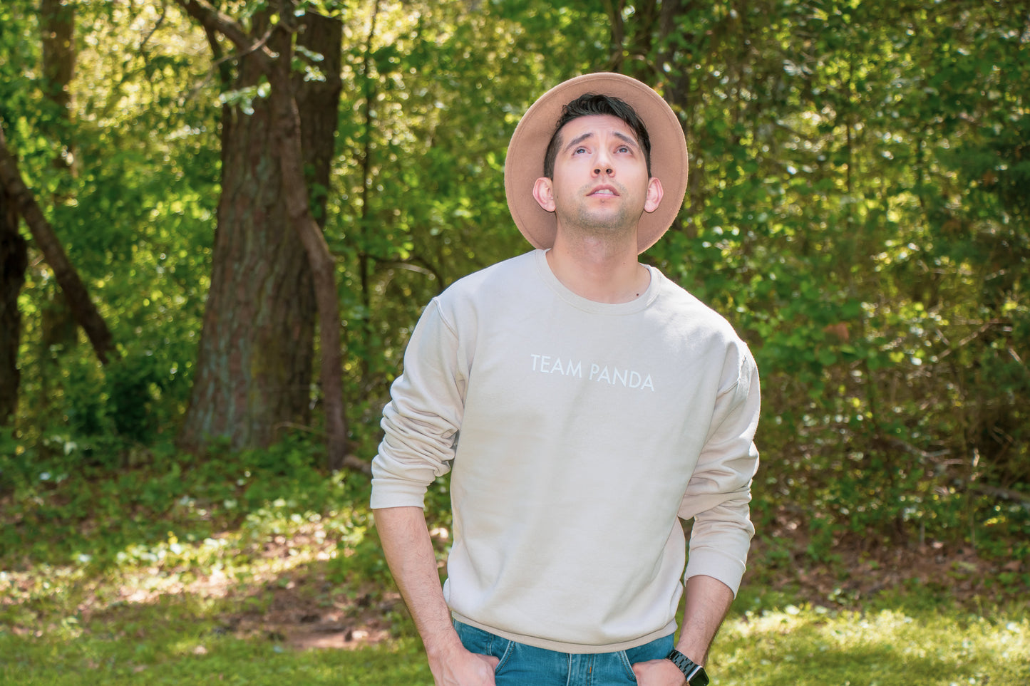 Crew Neck Sweater with Pop-Out Logo (Light Tan)