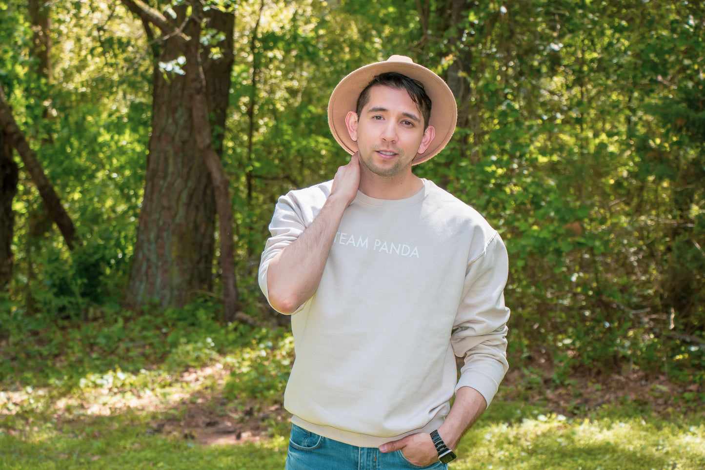 Crew Neck Sweater with Pop-Out Logo (Light Tan)