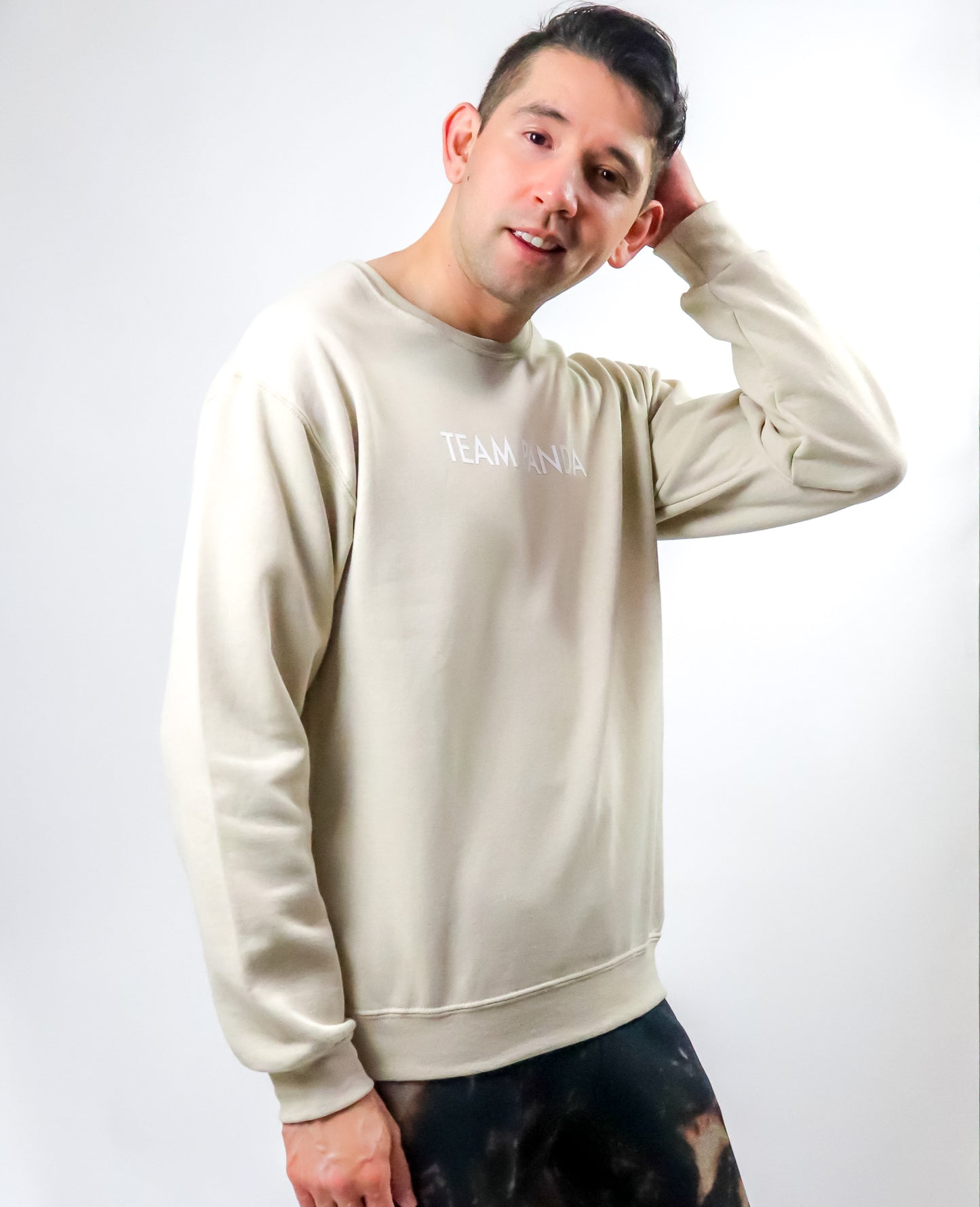 Crew Neck Sweater with Pop-Out Logo (Light Tan)